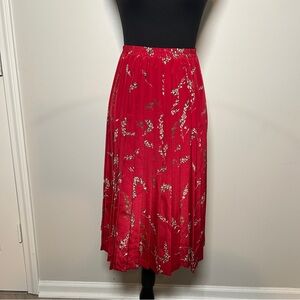Vintage Leslie Fay Red Floral Pleated Skirt | Elastic Waist | 90s Cottagecore